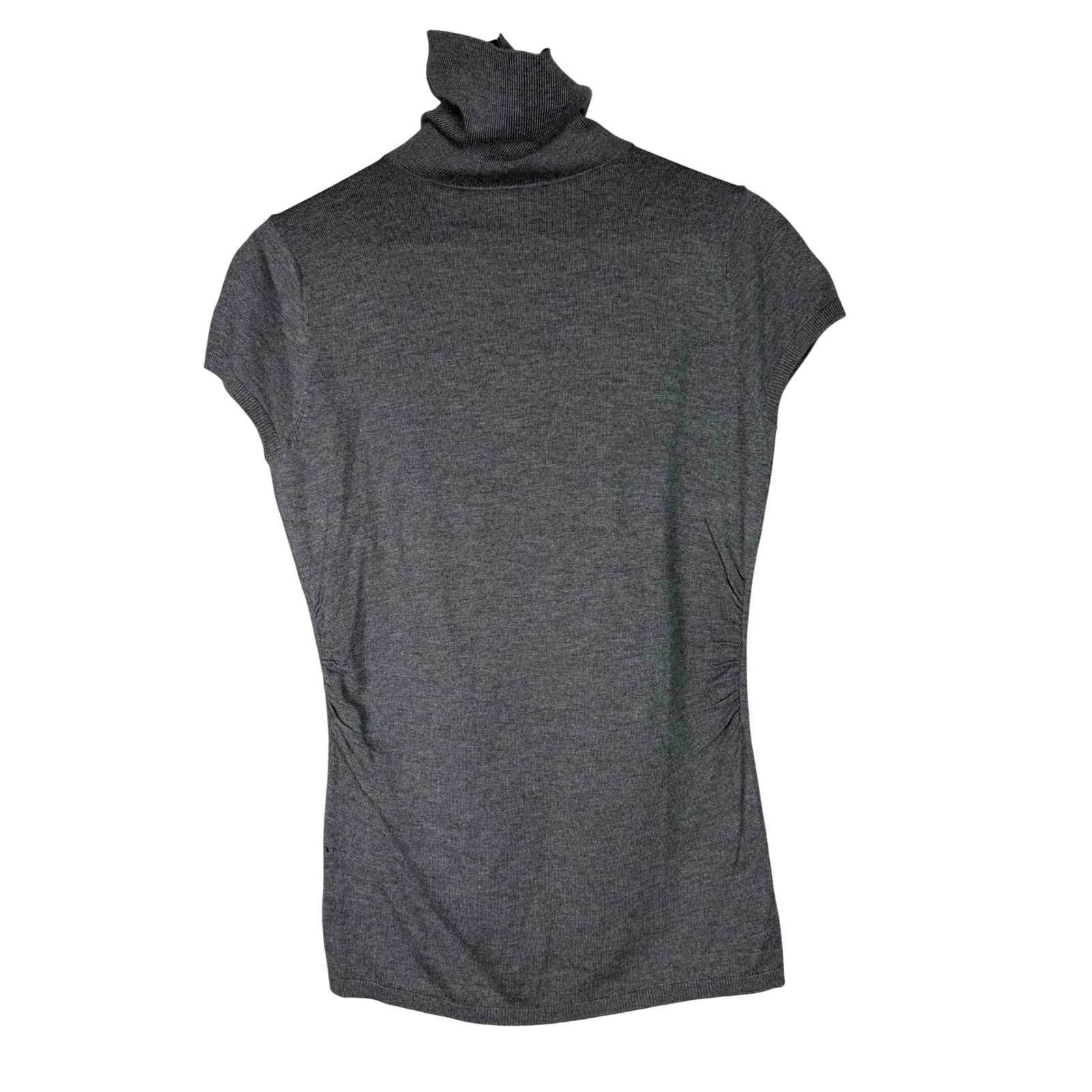 Ann Taylor Turtleneck Sweater Women M Grey Ruched Short Sleeve Cashmere Blend